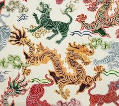 Hamilton Himalaya Natural Asian Tigers Dragons Multiuse Fabric By The Yard 54&quot;W - £22.52 GBP