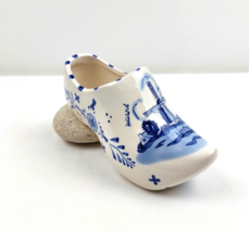 Vtg Dutch delft blue ceramic clog Holland souvenir shoe planter windmill decor - £17.46 GBP