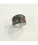 Solid 925 Sterling Silver Ring Contemporary Multicolor Enameled Blocks S... - £11.94 GBP