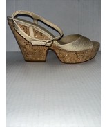 Kate Spade Penny Gold Open Toe Cork Platform Heels Sandals 10.5 NWOB - $2,243.04 MXN