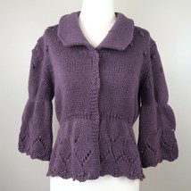 Hekla &amp; Co Peplum Bobble Knit Sweater Purple Wool Cardigan Women&#39;s Mediu... - £23.68 GBP
