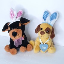 Easter Bunny Ears Plush Dog Black Brown Rottweiler Stuffed Animal 9" Lot Of 2 - £17.40 GBP