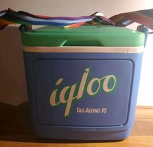 Vintage Igloo Tag Along 10 Cooler Rainbow Pride Strap Blue Green Lid - £27.50 GBP