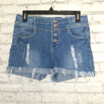 Rue 21 Shorts Womens Juniors 5/6 Blue Button Fly Distressed High Waisted... - $15.88