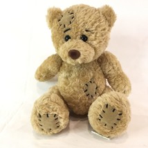 Seated Teddy Brown Eyed Bear With Patches Plush Stuffed Animal 6&quot; Beige - £7.81 GBP