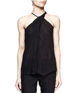 NWT Helmut Lang Lush Voile Twist Neck Top with Leather Strap Black P XS - €90,15 EUR