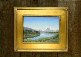 Original oil on canvas 15&quot;x18&quot; mountain river landscape with wood frame - £296.56 GBP