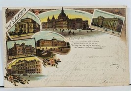 Germany Gruss Aus Leipzig Multi View Color Litho c1898 Postcard I5 - £11.87 GBP