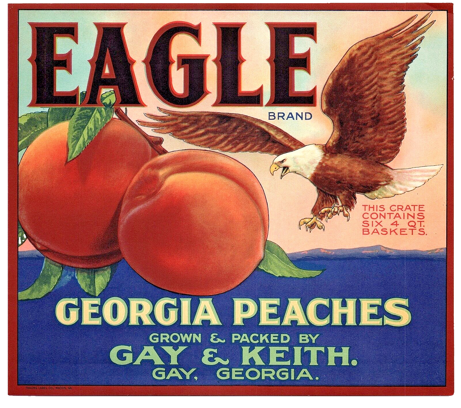 Vintage Crate Label Original Eagle Brand Georgia Peach South Fruit Gay & Keith - $14.80