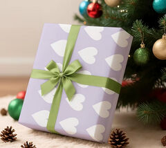 White Hearts on Lavender Purple, Valentine wrapping paper, medium roll, ... - $26.99