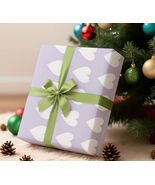 White Hearts on Lavender Purple, Valentine wrapping paper, medium roll, ... - $26.99