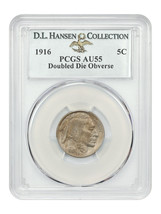 1916 5C PCGS AU55 (Double Die Obverse) ex: D.L. Hansen - $45,832.50