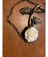 2.5&quot; long white rose bronze chain necklace pendant 30&quot; chain - $7.92