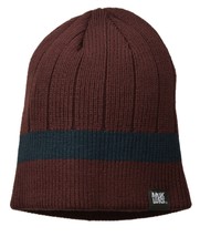 Burgundy &amp; Navy Muk Luks Thick Ribbed Striped Knit Beanie Winter Hat - £13.18 GBP