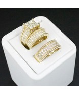 14K Yellow Gold Finish His and Hers Engagement Trio Ring Set Simulated D... - $112.20