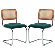 Mid-Century Modern Cane Rattan Dining Chairs Set of 2 Black PU - $123.99