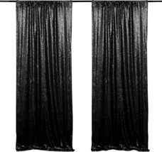 Black Backdrop Curtains for Parties 2 Panels 2ftx8ft Sequin Birthday Bac... - £30.87 GBP
