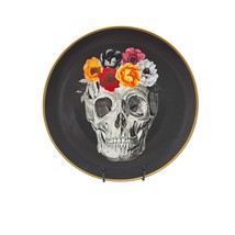 Harvest Green Studio Floral Skull Dinner Plates Made in England Black Or... - $24.99
