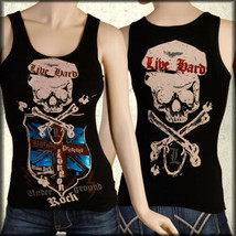 Motor City Legends Union Jack Skull British Flag Womens Tank Top Black NEW - $30.65