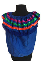 Blue Women Size M Off-Shoulder Ruffle Top W/Lace Ribbon Folkloric Fiesta... - $14.95