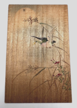 Amazing Thin Wood Hand Painted Asian Bird Postcard Duck In Flight w Flowers - $9.41