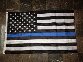 3X5 Embroidered Sewn USA Police Thin Blue Line 300D Nylon Flag 3'X5' by Decorati - £35.51 GBP