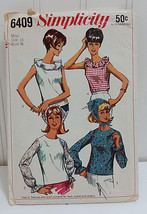 1966 SIMPLICITY Vtg Sewing Pattern 6409 Blouses Shirts Tops &amp; Head Scarf... - $14.99