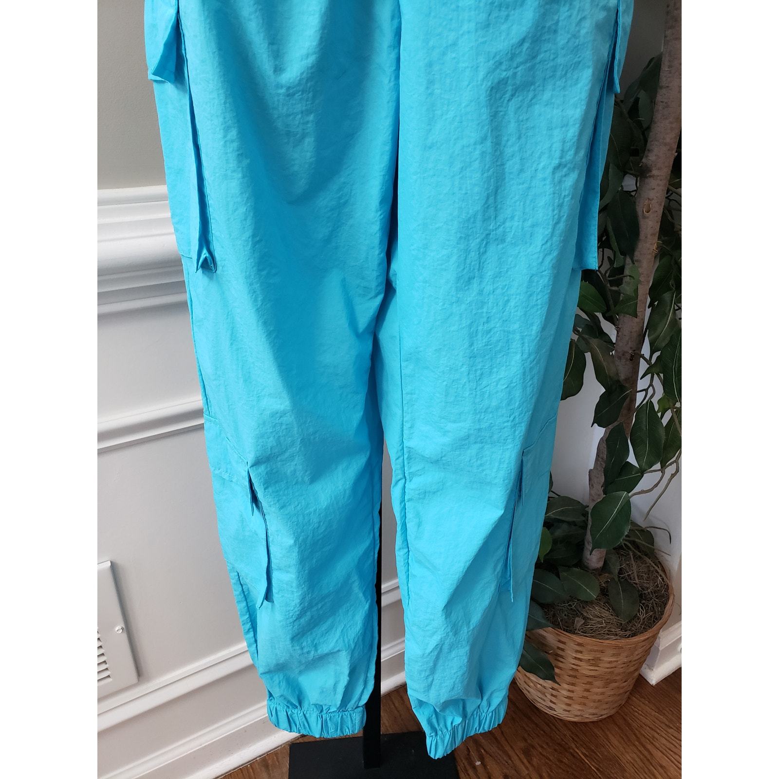 Fashion Nova Jumpsuit Womens S Blue Off Shoulder Pockets Tapered Leg Zip Front Item image 12