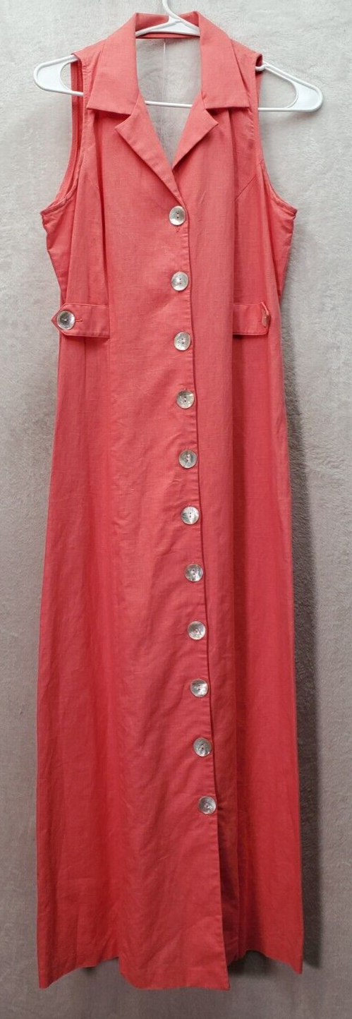Primary image for Positive Attitude Long Vest Dress Women's 12 Coral Linen Button Front Backless