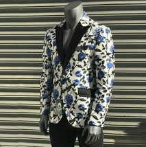 Men’s White-Blue Floral Fashion Prom | Wedding | Tuxedo | Blazer | Jacket - £155.67 GBP