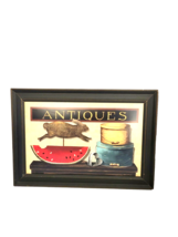 Sign ANTIQUES Folk Art Primitive Framed Bunny Cheese Boxes Wall Picture - £10.07 GBP