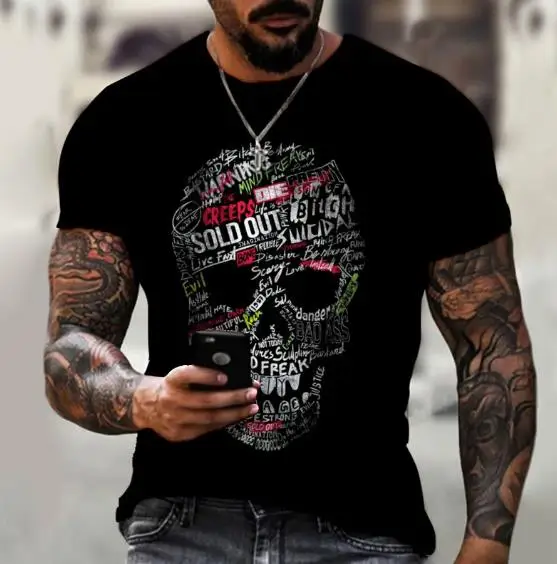 A Variety of Horror Skeleton 3D Printing T-shirt Casual Round Neck Short Sleeve  - £83.70 GBP