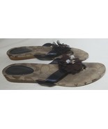 COACH Charm Flip Flops Logo Flat Sandals Brown Patent Leather Serenity W... - $34.19