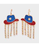 Americana Cowboy Hat Rhinestone Drop Earrings Red White Blue - $314.36 MXN Americana Cowboy Hat Rhinestone Drop Earrings Red White Blue - $314.36 MXN