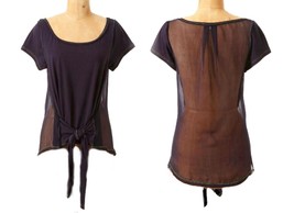 $78 Anthropologie Front vs Back Top X Small 0 2 Navy Blue Sheer Back Lei... - $26.73