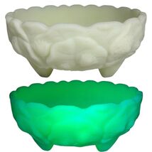 Fenton Uranium Custard Glass Footed Bowl Glows Bright Green Under UV Lig... - $79.17