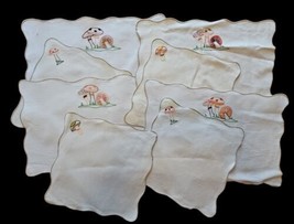 Vintage Mushroom Hand Embroidered Placemats And Napkins Set Of 4 - $59.39