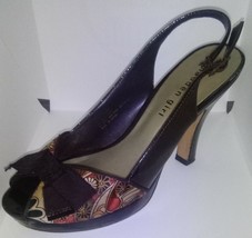 Madden Girl Black With Flower Print And Bows 7M  3in Heels - £18.79 GBP