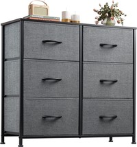 Wlive Fabric Dresser For Bedroom, Dark Grey, Double Dresser With 6 Drawers, - £57.86 GBP