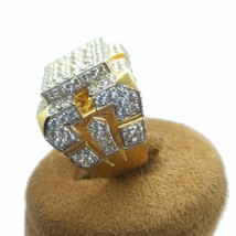 14K Gelb Vergoldet 3 Karat Labor Erstellt Diamant Klaster Verlobungsring Herren - £216.48 GBP