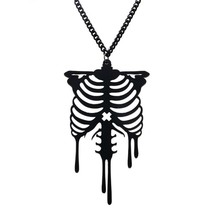 SPOOKY RIBCAGE NECKLACE 4&quot; Black Acrylic Human Skeleton Anatomy Goth Hal... - $11.95