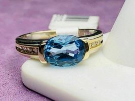 1.50CT Oval Cut Blue Topaz Engagement Wedding Ring Pretty 14K Yellow Gold Over - £82.19 GBP