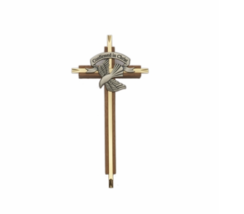 7 1/8&quot; Wood And Brass Confirmed In Christ Wall Cross With Centered Pewter Dove - £39.32 GBP