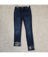 Driftwood Colette Jeans Womens 25 Blue Embroidered Floral Hems Dark Wash... - $49.95