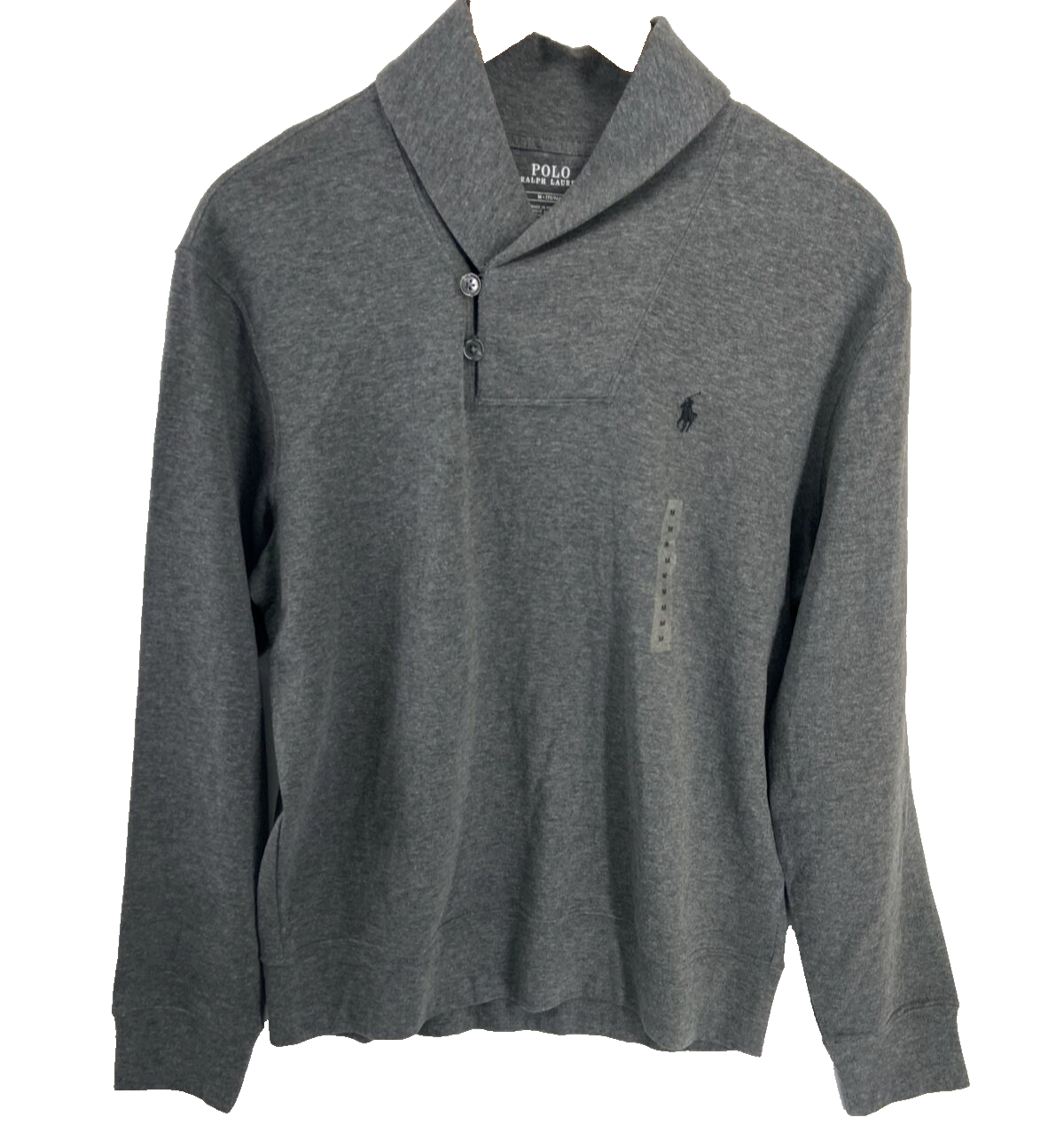 Ralph Lauren Sz M Men’s Grey Knit 2 Button Shawl Collar Long Sleeve Sweatershirt - $94.04