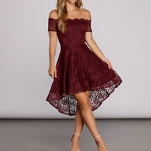 CITY TRIANGLES Burgundy Lace Off Shoulder High-Low Dress, Junior&#39;s Size 3 - £15.22 GBP