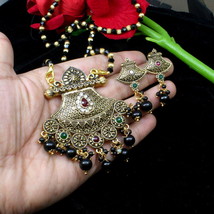Traditionell Indisch Mangalsutra Schwarz Perlen Halskette Ohrringe Set G... - $19.00