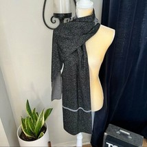 Furla Metallic Knit Scarf, Wool, Black &amp; Gray, Reversible, Designer Luxu... - $84.14
