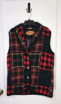 Vintage Women&#39;s Woolrich Multi-Color Plaid Metal Buttons Wool Vest Sz La... - $42.08