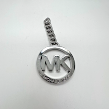 Michael Kors Tag Silver Tone Purse Charm Keychain 2&quot; Circle MK Cutout Logo - £12.04 GBP